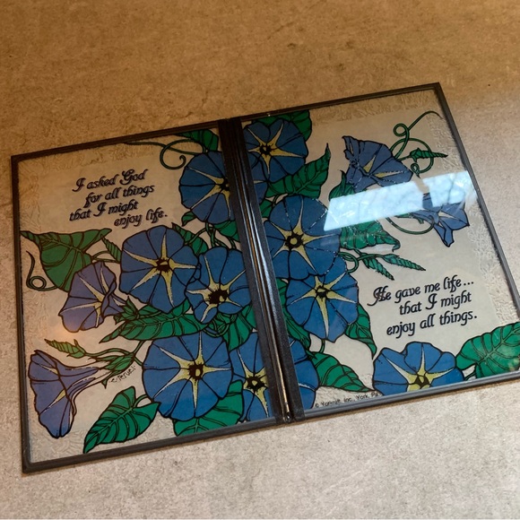 Vtg Yorkcraft Seriglass 2 Panels - I Asked God For All Things Stained Glass - Picture 5 of 7